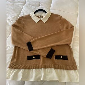 Camel Knit Sweater with White Peter Pan Collar